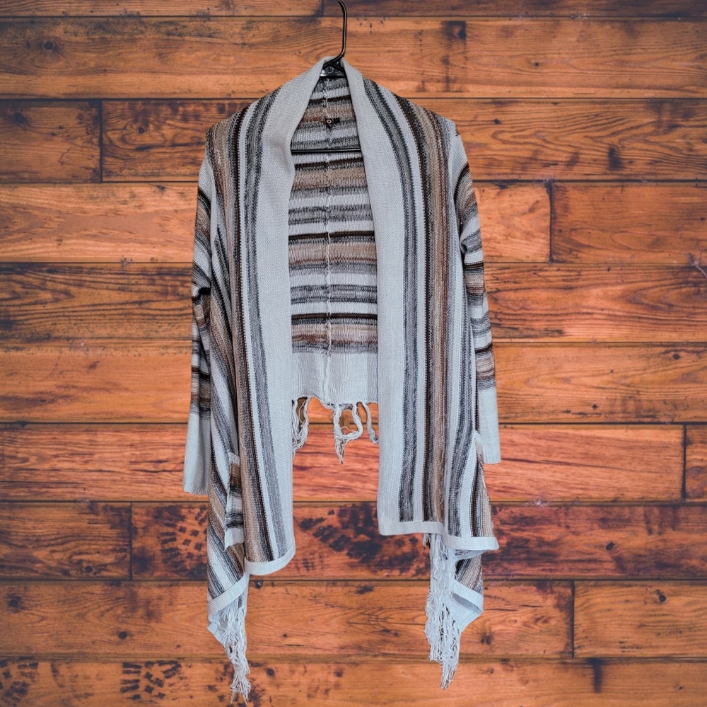 Women's Poof! Open Cardigan With Fringe Sz L